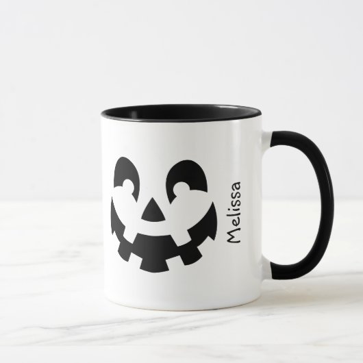 ハロウィン 名前入り 黒と白のカボチャの顔 マグカップ (右)