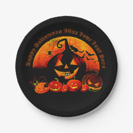 ハロウィン 名前 年 20xx グロー カボチャ 猫 ウェブ 7" ペーパープレート