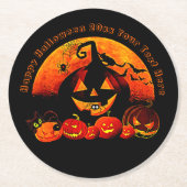 ハロウィン 名前 年 20xx グロー パンプキン 猫 ウェブ ラウンドペーパーコースター (正面)
