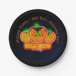 ハロウィン 名前 年 20xx ネオン グロー っぽい かぼちゃ 7" ペーパープレート