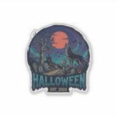 ハロウィン 吠えるオオカミ 赤い月 ゾンビ ハンド_1 シール (正面)