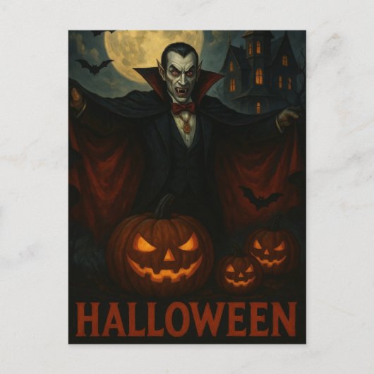 ハロウィン 吸血鬼 怖い夜 かぼちゃ ポストカード (正面)