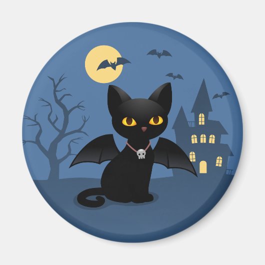 ハロウィン 吸血鬼 黒猫 翼付き マグネット (正面)
