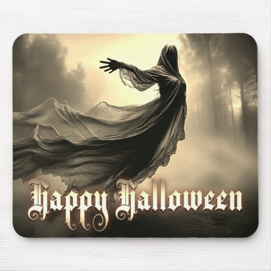 ハロウィン - 地獄の風景に佇む黒い女性の幽霊 マウスパッド (正面)
