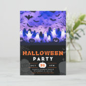 ハロウィン 墓地 白黒の幽霊 不気味な空 招待状 (スタンド正面)