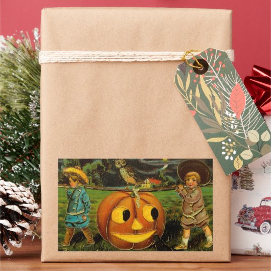 ハロウィン　子どもによるジャック・オ・ランタン収穫祭 長方形シール (クリスマス)