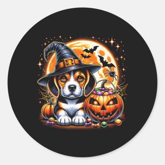 ハロウィン 子犬 Tシャツ1 ラウンドシール (正面)