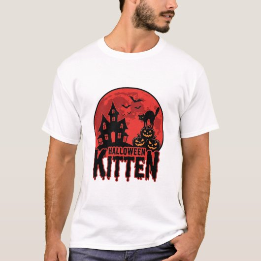 ハロウィン+子猫+お化け屋敷+猫+グラフィック_1 Tシャツ (正面)