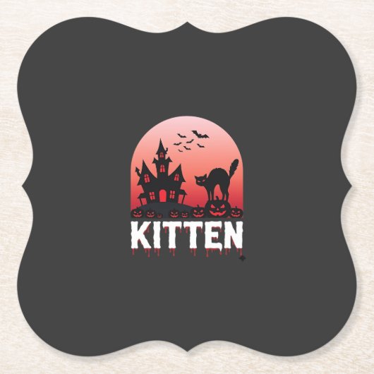 ハロウィン+子猫+お化け屋敷+猫+デザイン_1 ペーパーコースター (正面)