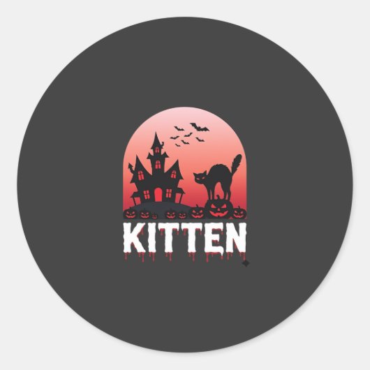 ハロウィン+子猫+お化け屋敷+猫+デザイン_1 ラウンドシール (正面)
