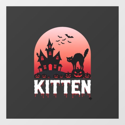 ハロウィン+子猫+ホーンテッド+ハウス+猫+デザイン_1 ウィンドウサイン (シート)