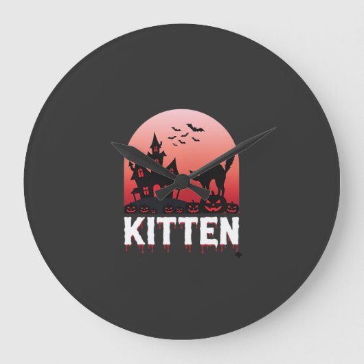 ハロウィン+子猫+ホーンテッド+ハウス+猫+デザイン_1 ラージ壁時計 (正面)