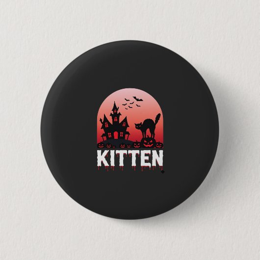 ハロウィン+子猫+ホーンテッド+ハウス+猫+デザイン_1 缶バッジ (正面)