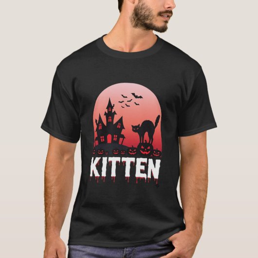 ハロウィン+子猫+ホーンテッド+ハウス+猫+デザイン_1 Tシャツ (正面)