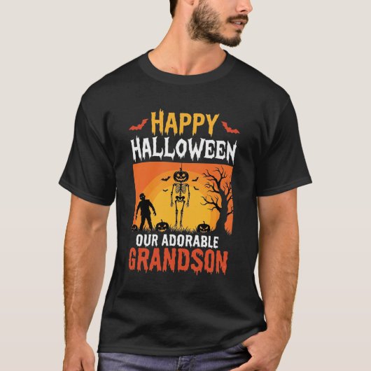 ハロウィン　孫　スケルトン　カボチャ Tシャツ (正面)