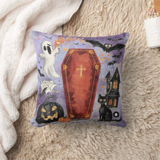 ハロウィン、封印された棺桶の恐怖 クッション (ブランケット)