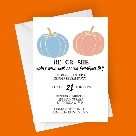 ハロウィン　小さなかぼちゃのジェンダー発表パーティー 招待状