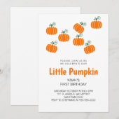 ハロウィン　小さなかぼちゃの秋の子供の誕生日パーティー 招待状 (正面/裏面)