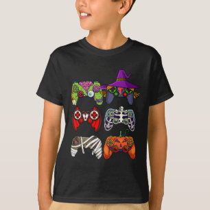 ハロウィン 少年 ゲーマー スケルトン ゾンビ ゲーミング コントロ Tシャツ