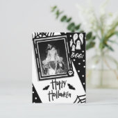 ハロウィン+幻想的な黒と白のドクロの写真 ポストカード (スタンド正面)
