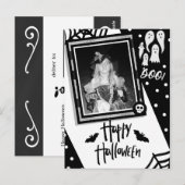 ハロウィン+幻想的な黒と白のドクロの写真 ポストカード (正面/裏面)