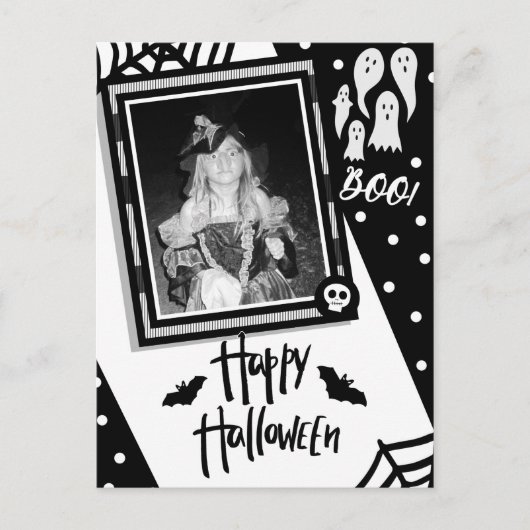 ハロウィン+幻想的な黒と白のドクロの写真 ポストカード (正面)