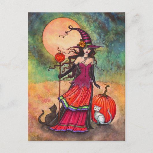 ハロウィン 幻想芸術 十月月の魔女猫 ポストカード (正面)