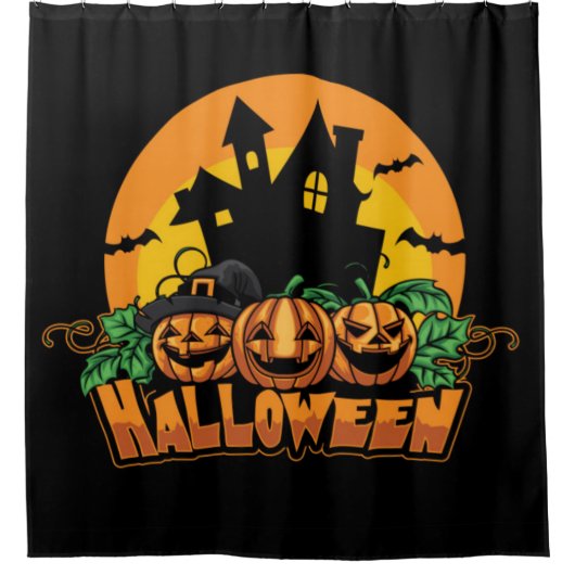 ハロウィン 幽霊の家のカボチャ シャワーカーテン (正面)