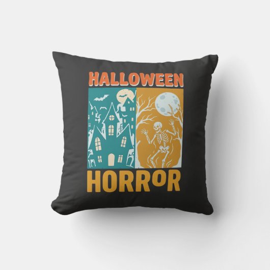 ハロウィン 幽霊の家の月 スケルトンデザイン_1 クッション (正面)