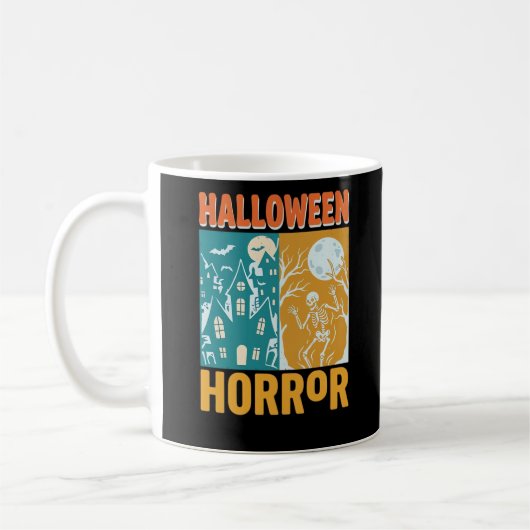 ハロウィン 幽霊の家の月 スケルトンデザイン_1 コーヒーマグカップ (左)