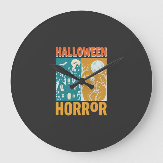 ハロウィン 幽霊の家 月 スケルトン デザイン_1 ラージ壁時計 (正面)