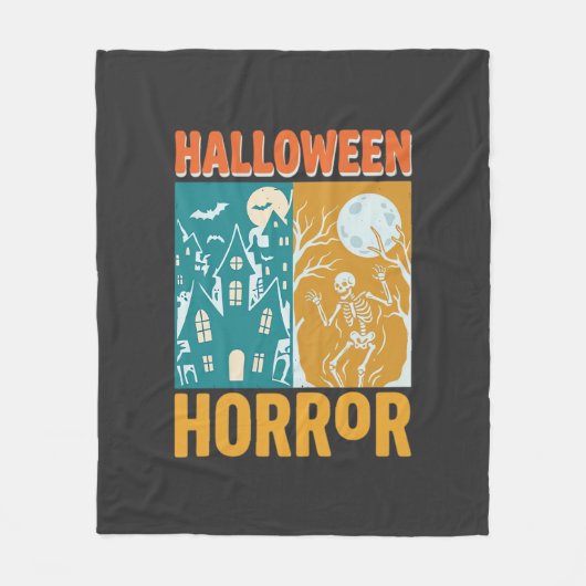 ハロウィン 幽霊の家 月 骸骨 デザイン_1 フリースブランケット (正面)