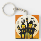 ハロウィン 幽霊の館のシルエット 満月 キーホルダー (正面)