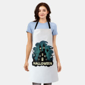 ハロウィン 幽霊の館 時計塔 コウモリ おばけ_1 エプロン (着用した状態)