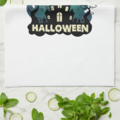 ハロウィン 幽霊の館 時計塔 コウモリ おばけ_1 キッチンタオル (折り畳み)