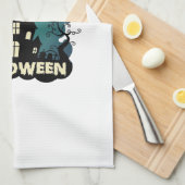 ハロウィン 幽霊の館 時計塔 コウモリ おばけ_1 キッチンタオル (四つ折り)