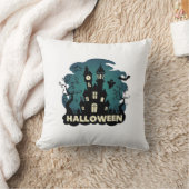 ハロウィン 幽霊の館 時計塔 コウモリ おばけ_1 クッション (ブランケット)