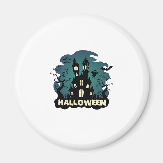 ハロウィン 幽霊の館 時計塔 コウモリ おばけ_1 マグネット (正面)