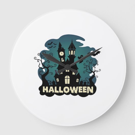 ハロウィン 幽霊の館 時計塔 コウモリ お化け_1 ラージ壁時計 (正面)