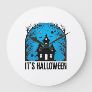 ハロウィン 幽霊の館 月 アンティーク風の彫刻 デザ ラージ壁時計