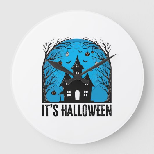 ハロウィン 幽霊の館 月 アンティーク風の彫刻 デザ ラージ壁時計 (正面)