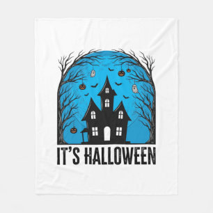 ハロウィン 幽霊の館 月 アンティーク風 彫刻デザイン フリースブランケット