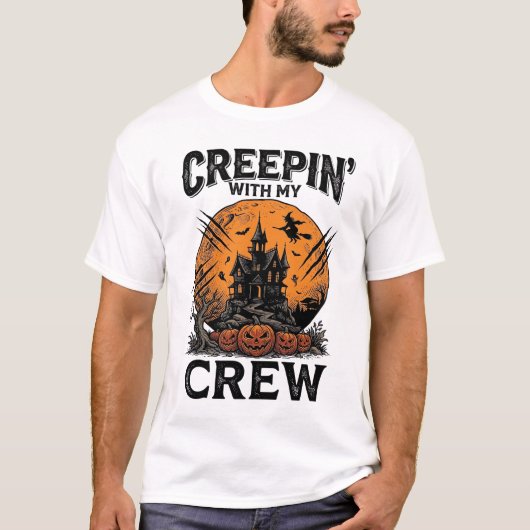 ハロウィン 幽霊の館 私のクルーと這う Tシャツ (正面)