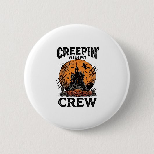 ハロウィン 幽霊の館 Creepin With My Crew Tシャツ 缶バッジ (正面)