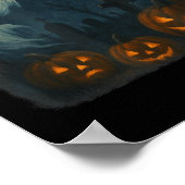 ハロウィン.幽霊カボチャと墓地! ポスター (角)