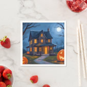 ハロウィン 幽霊屋敷 かぼちゃランタン 水彩 スタンダードカクテルナプキン (インサイチュ)