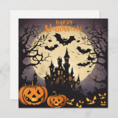 ハロウィン - 幽霊屋敷、カボチャとコウモリ シーズンカード (正面/裏面)
