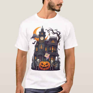 ハロウィン 幽霊屋敷 スケルトン パンプキン おばけ 三日月 Tシャツ