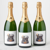ハロウィン 幽霊屋敷 スケルトン パンプキン ゴースト Cr スパークリングワインラベル (ボトル)