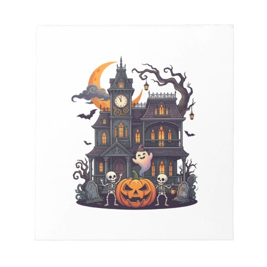 ハロウィン 幽霊屋敷 スケルトン パンプキン ゴースト Cr ノートパッド (正面)
